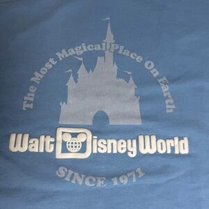 Disney Walt Disney World‎ Sweatshirt XL Light Blue Castle Puff Print 1971